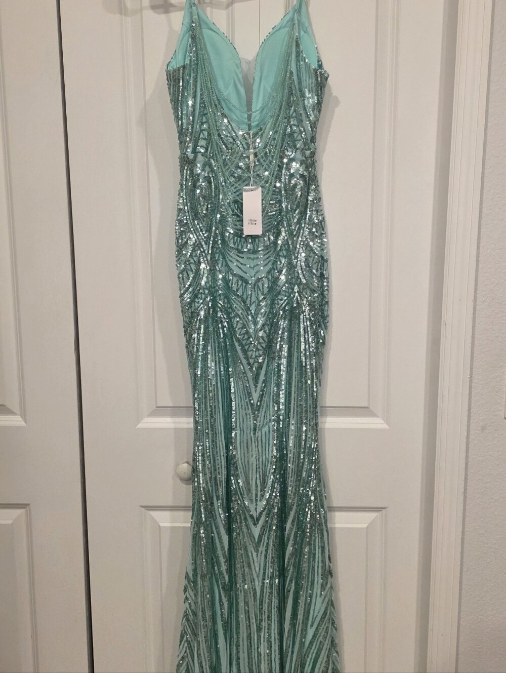 Mint Green, Geo Print, Sleeveless, Beaded Draped Back, Sequined Mermai…CUSTOM - Picture 16 of 16